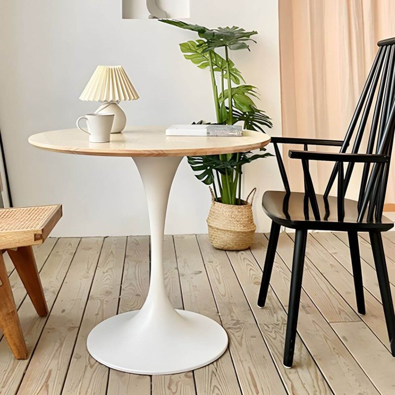 Zeitgenössischer Stil Holz-Patio-Tisch rund mit Metallbeinen in Natur/Braun - Natur Finish 27,6"L x 27,6"B x 28,7"H Nur Tisch