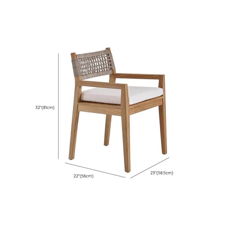 Dimension of Farmhouse Natural Wood Patio Arm Chair with Chalk Upholstery, Teak, Regular, 23"L x 22"W x 32"H