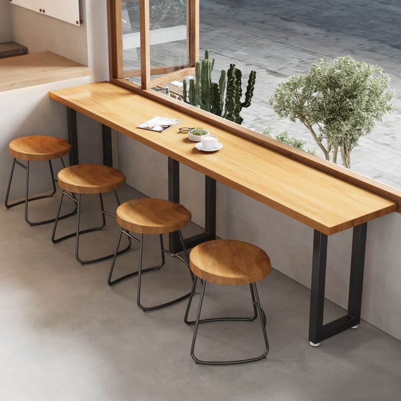 Lässiger brauner Holz rechteckiger wasserdichter Terrassen-Bartisch, ohne Stühle, 94,5"L x 15,7"B x 29,5"H