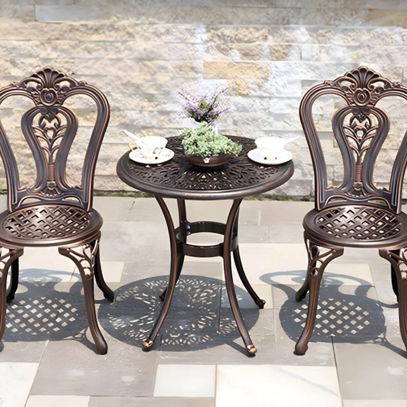 Französischer Landhaus-Patio-Tisch im Freien Aluminiumrahmen Beistelltisch - Nur Tisch 26"L x 26"B x 25"H Braun