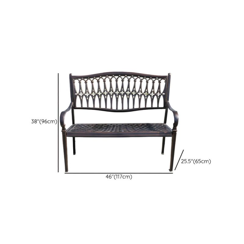 Dimension of Bohemian Metal Park Bench with Waterproof Design and Curved Arms - Copper 46"L x 26"W x 38"H