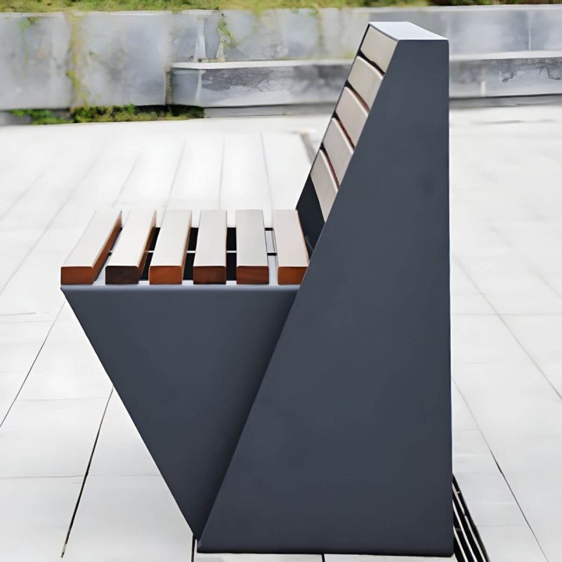 Mid-Century Modern Metall Parkbank mit wasserdichter brauner Sitzfläche und Rücken - Dunkelgrau 59''L x24"B x 31.5"H