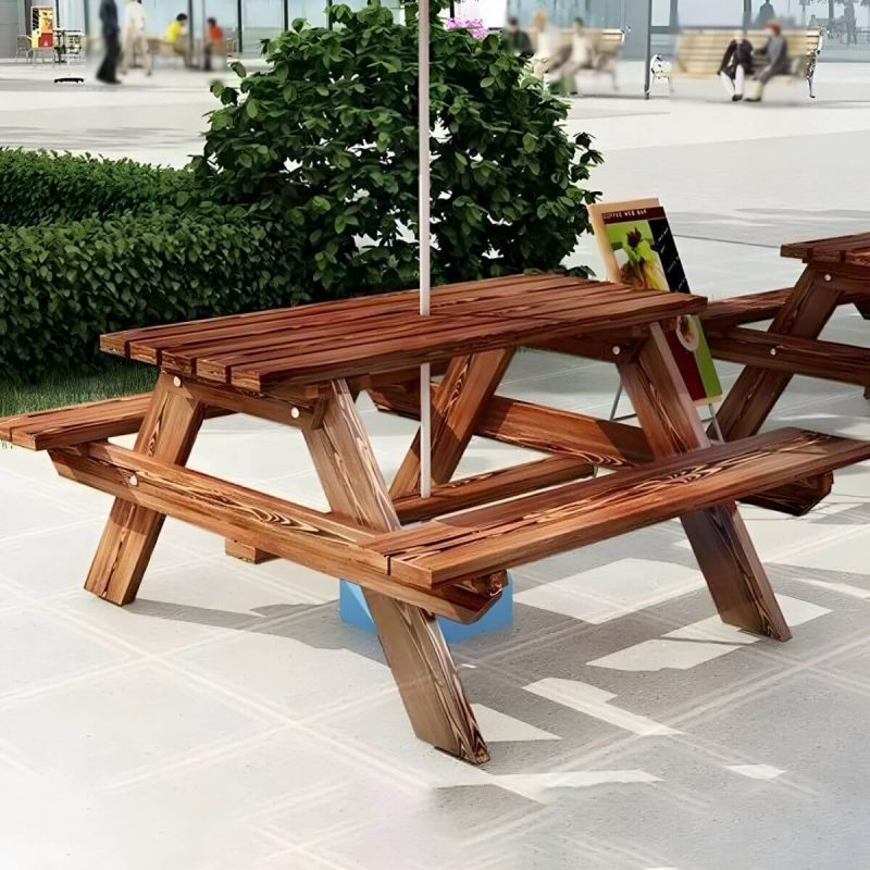 Farmhouse-Stil Patio Tisch Outdoor Rechteckiger Holztisch Campingtisch - Tisch mit Sonnenschirm 79"L x 22"B x 28"H Nur Tisch