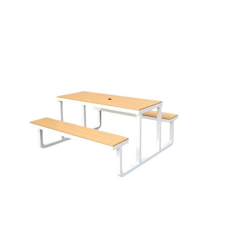 Zeitgenössischer unbehandelter rechteckiger Picknicktisch UV-beständiger Picknicktisch - 47"L x 69"B x 29"H Sonnenschirmloch enthalten Nur Stahltisch