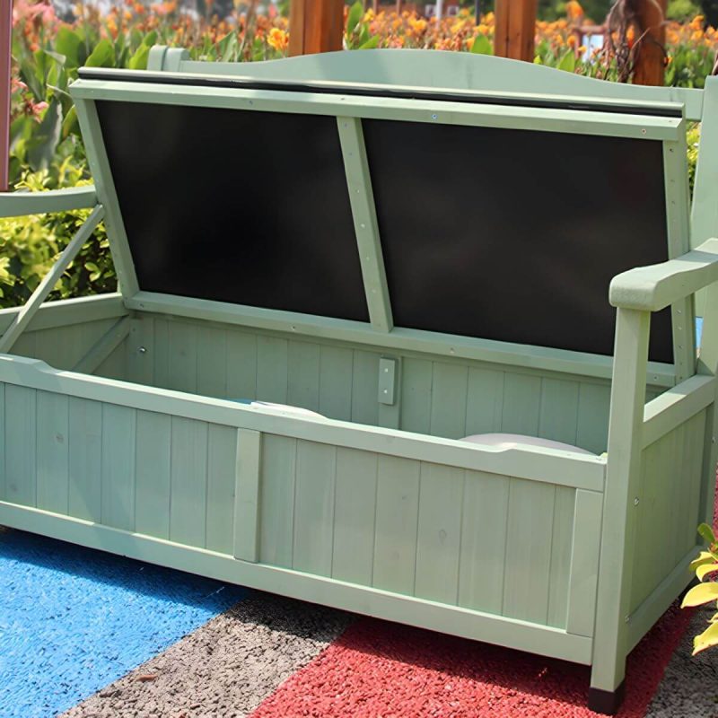 Skandinavische Outdoor-Sitzbank aus Massivholz in Hellgrün mit Stauraum 48,8" x 25,2" x 35" - Grün