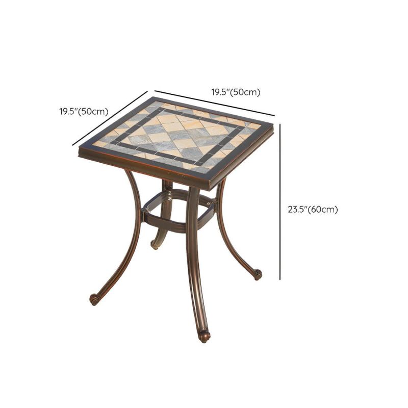 Dimension of Französischer Landhaus-Patio-Tisch im Freien Aluminiumrahmen Beistelltisch - Nur Tisch 19,7"L x 19,7"B x 23,5"H Orange/Braun