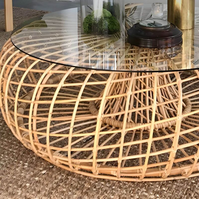 Moderner Glastisch Rundform in Schwarz/Braun - Nur Tisch 24"L x 24"B x 16"H Gold