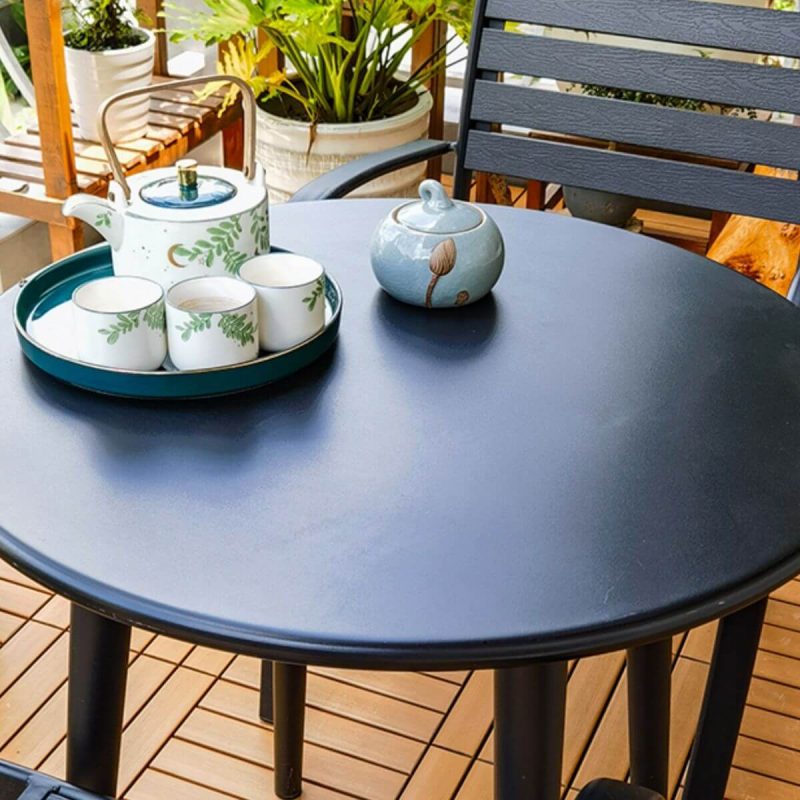 3-teiliges Set Gartentischgruppe mit Metallrahmen, runder brauner Tisch und UV-beständiger Haltbarkeit, Kaffee, 31,5"L x 31,5"B x 28,7"H, Tisch mit 2 Stühlen