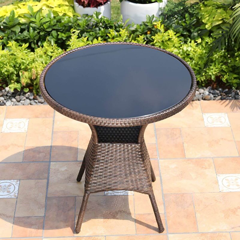 Rattan Esstisch Zeitgenössischer Außentisch mit Metallgestell - 27.6"L x 27.6"B x 28"H Nur Tisch