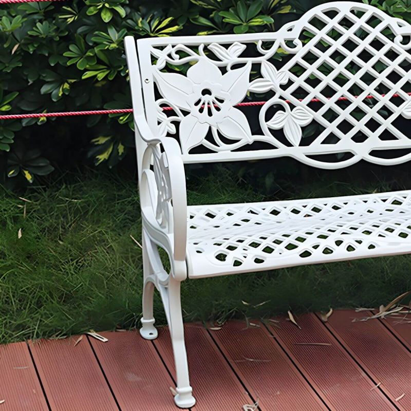 Französischer ländlicher Stil Schnitzdesign Parkbank Metall mit Rückenlehne und Armlehnen - Bronze 51"L x 25"B x 33"H