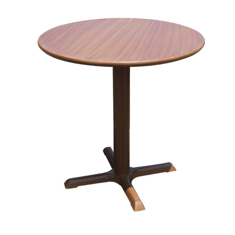Moderner geometrischer wasserdichter Hof Tisch Metallbasis Outdoor Tisch - Nur Tisch Rund Holzfarbe 70 x 70 x 70 cm