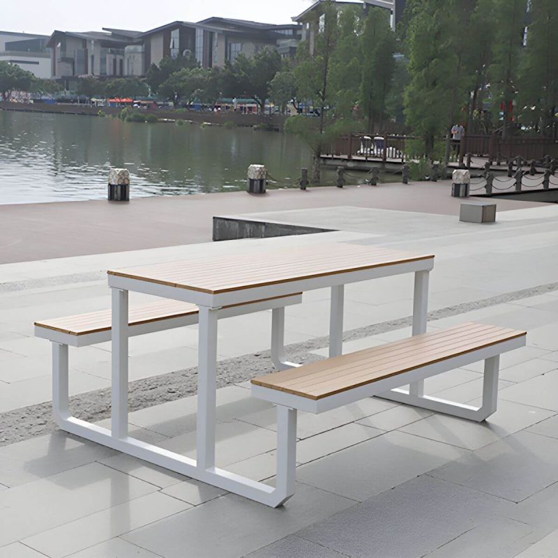 Zeitgenössischer unbehandelter rechteckiger Picknicktisch UV-beständiger Picknicktisch - 47"L x 69"B x 29"H Sonnenschirmloch nicht enthalten Nur Stahltisch