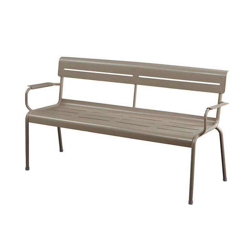 Wasserfeste Parkbank im skandinavischen Stil mit Aluminium-Sitzfläche und Rückenlehne - Khaki 140 x 55 x 82 cm