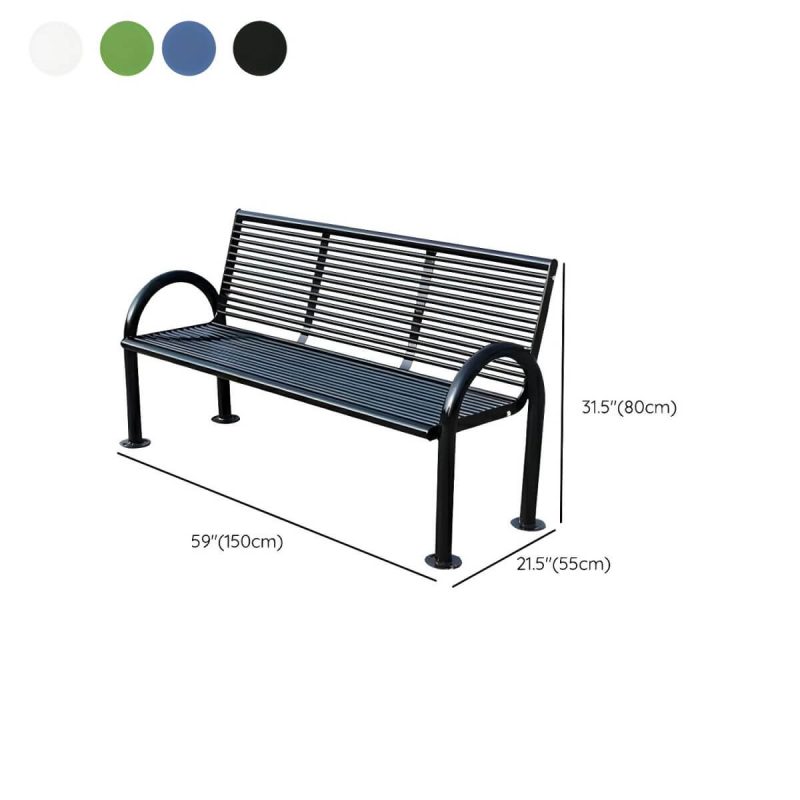 Dimension of Industrial Metal Park Bench with Waterproof Durability, Arms, and Back - Blue