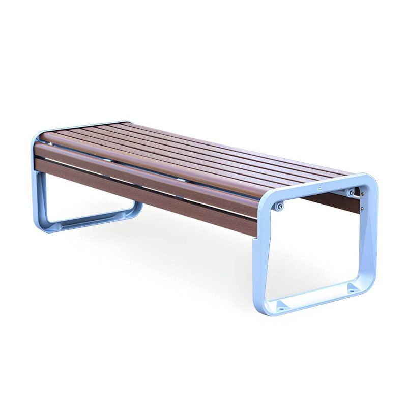 Industrielle Metall-Parkbank mit wasserdichter Aluminium-Sitzfläche in Braun - Hellbraun Weiß 59"L x 17"B x 20"H