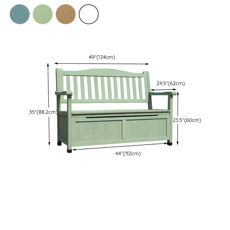 Dimension of Scandinavian Solid Wood Storage Bench Light Green Outdoor Bench 48.8" x 25.2" x 35" - White