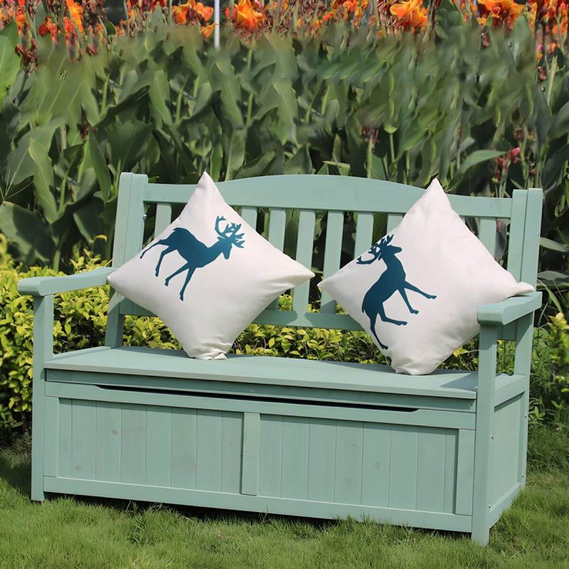 Skandinavische Outdoor-Sitzbank aus Massivholz in Hellgrün mit Stauraum 48,8" x 25,2" x 35" - Grün
