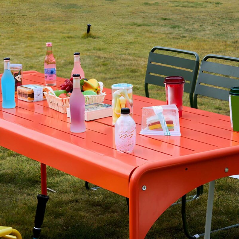 Rechteckiger Terrassentisch im zeitgenössischen Stil aus wasserbeständigem Aluminium - Gelb 140 x 70 x 75 cm Nur Tisch