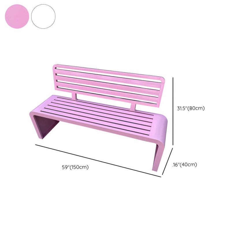 Dimension of Contemporary Style Metal Outdoor Bench with Backrest for Garden - Pink 59"L x 16"W x 31"H