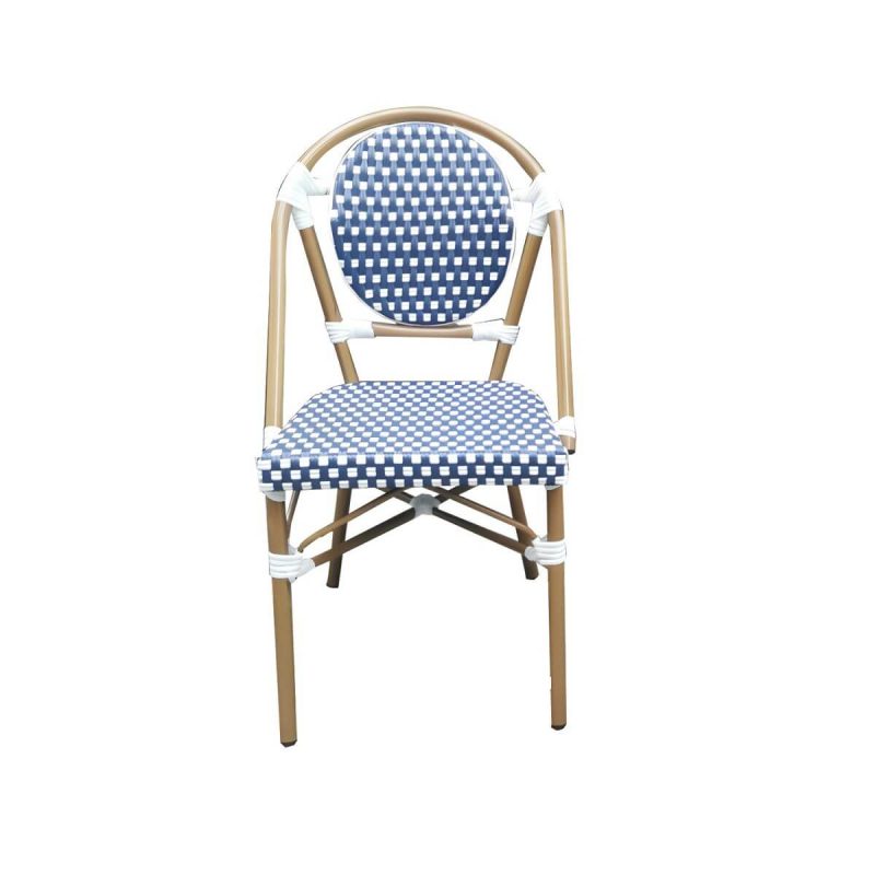Tropische Outdoor-Bistro-Stühle Rattan Armless Stapelbare Patio-Esszimmerstühle - Schwarz-Weiß 4-teiliges Set