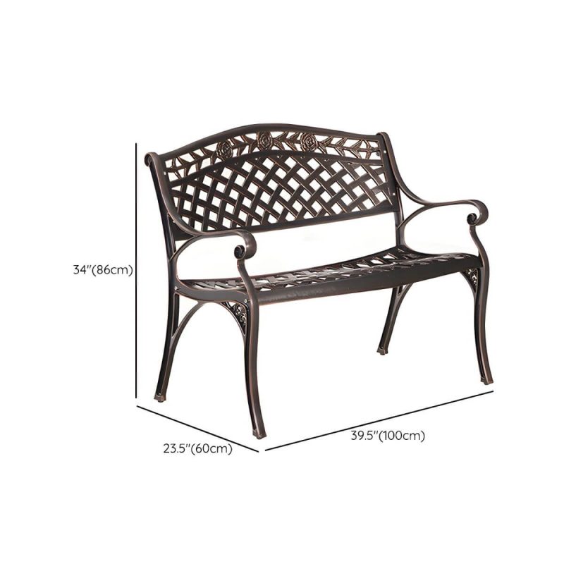 Dimension of Bohemian Metal Park Bench with Waterproof and Water Resistant Design, With Arms and Back - Copper 39"L x 24"W x 34"H