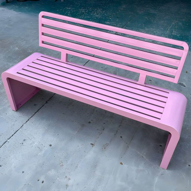 Zeitgenössischer Stil Metall Gartenbank mit Rückenlehne - Rosa 79"L x 16"W x 31"H