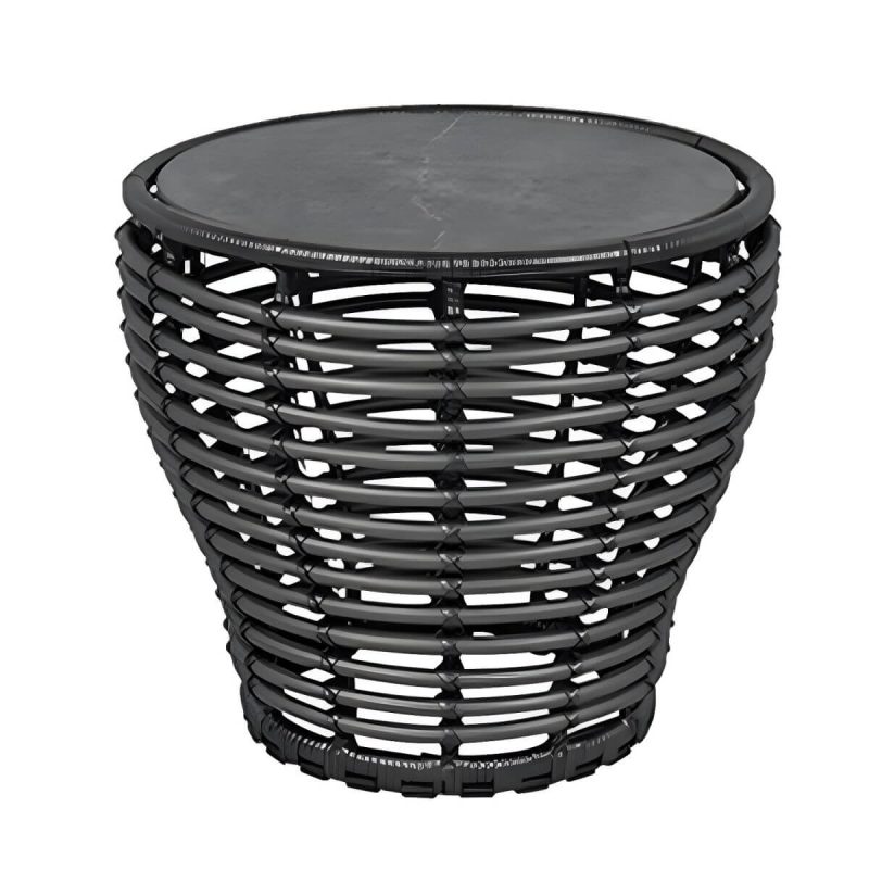 Moderner Glastisch Rundform in Schwarz/Braun - Nur Tisch 14"L x 14"B x 18"H Schwarz