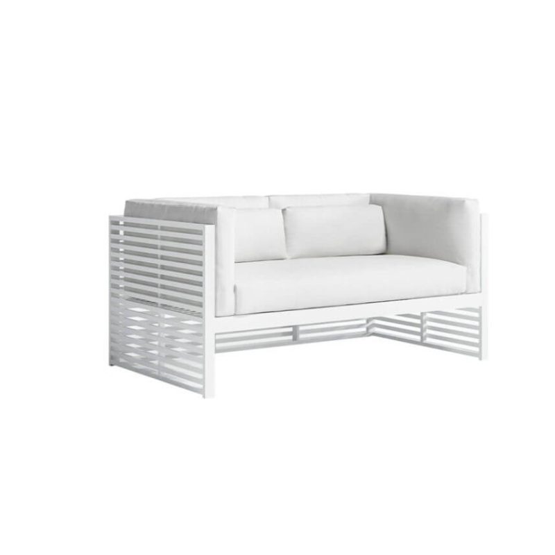 Weißes Legierung Trendiges Loveseat für 2 Personen mit Kissen und Polster, UV-beständig, Loveseat, Niedrige Rückenlehne