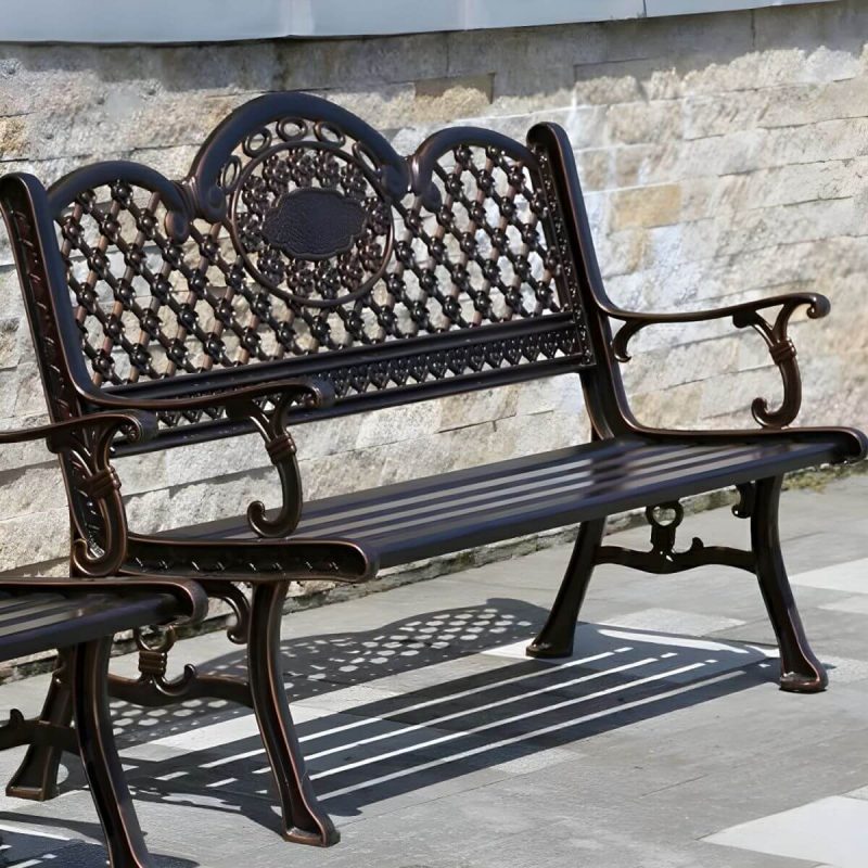 Bohemian Metall Parkbank mit wasserdichtem Design und geschwungenen Armlehnen - Kupfer 54"L x 24"B x 34"H