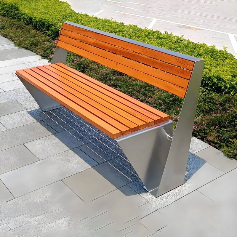 Ohne Armlehnen Industriestil Outdoor-Bank mit Holzsitz und Metallrahmen - Beige 59''L x24"B x 31,5"H
