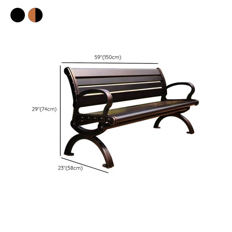 Dimension of Industrial Metal Park Bench with Waterproof Aluminum Seat, Back, and Curved Arms - Black C-Shape 59"L x 23"W x 29"H