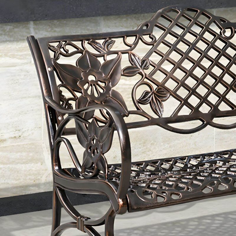 Bohemian Metal Park Bank mit wasserdichter und wasserabweisender Design, mit Armlehnen und Rückenlehne - Weiß 50"L x 20"B x 33"H