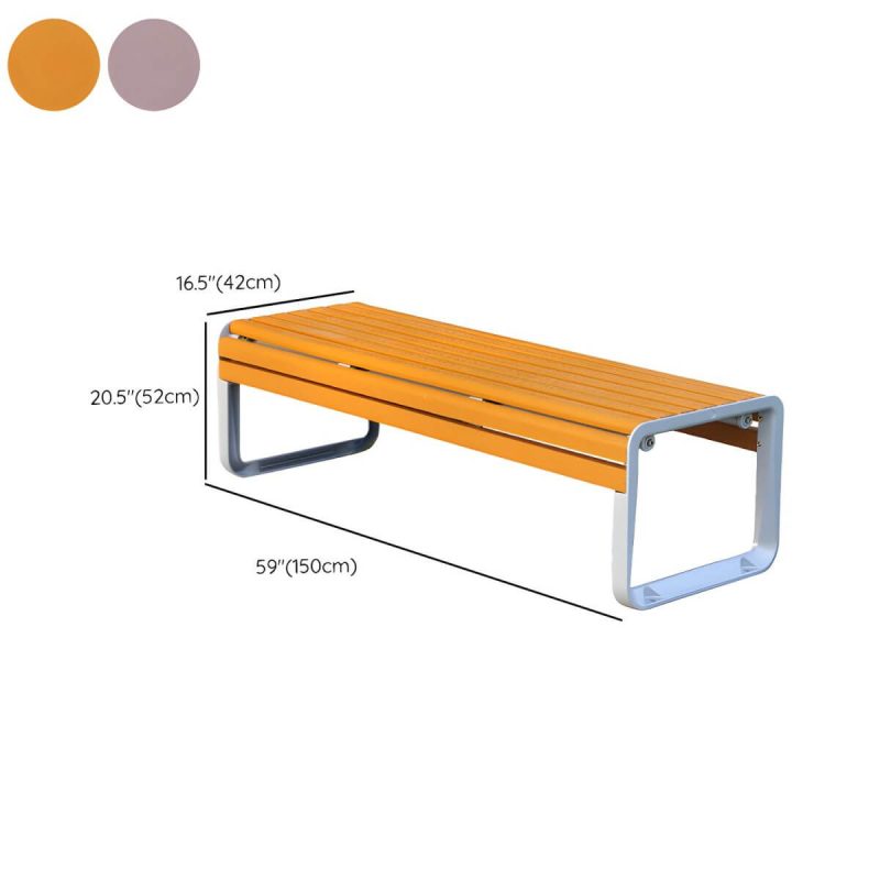 Dimension of Industrial Metal Park Bench with Waterproof Aluminum Seating in Brown Color - Yellow-Brown White 59"L x 17"W x 20"H