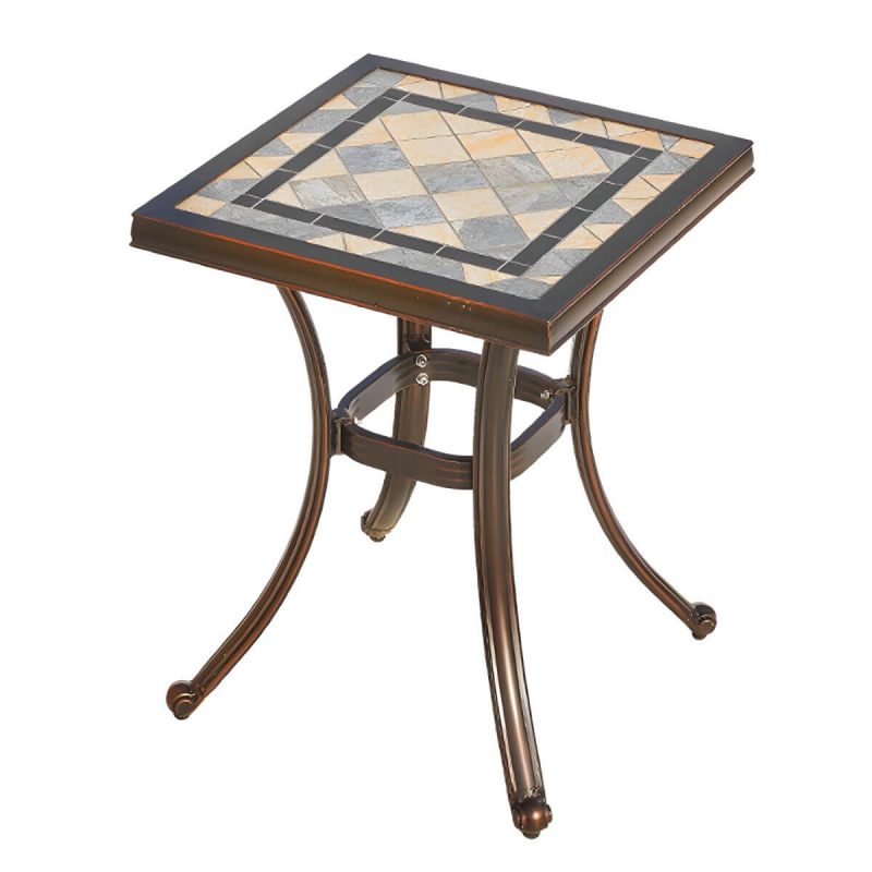 Französischer Landhaus-Patio-Tisch im Freien Aluminiumrahmen Beistelltisch - Nur Tisch 19,7"L x 19,7"B x 23,5"H Orange/Braun
