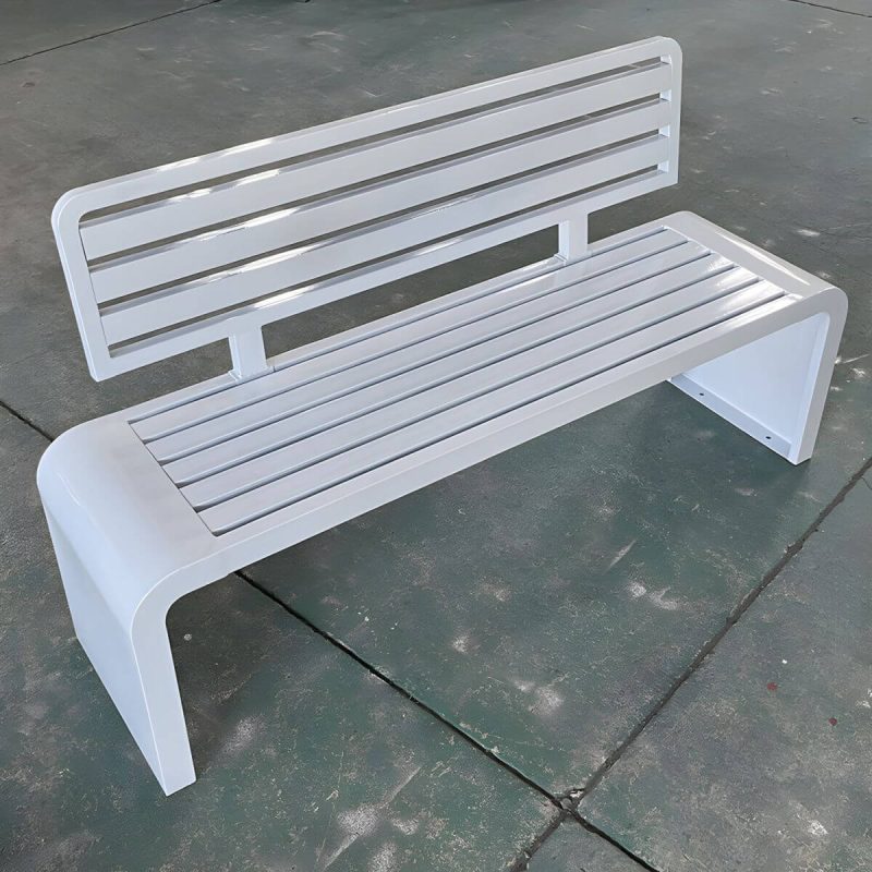 Zeitgenössischer Stil Metall Gartenbank mit Rückenlehne - Weiß 87"L x 16"W x 31"H