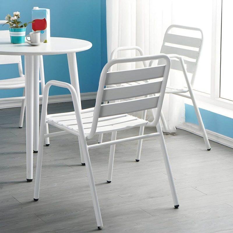 Metall-Patio-Tisch im zeitgenössischen Stil, wasserbeständig in Weiß - 27,6"L x 27,6"B x 28,3"H Rund