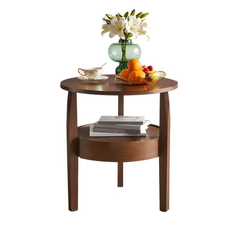Massivholz-Beistelltisch im modernen Stil Runder Aufbewahrungstisch für die Terrasse - Nur Tisch 58 cm L x 58 cm B x 61 cm H Nussbraun
