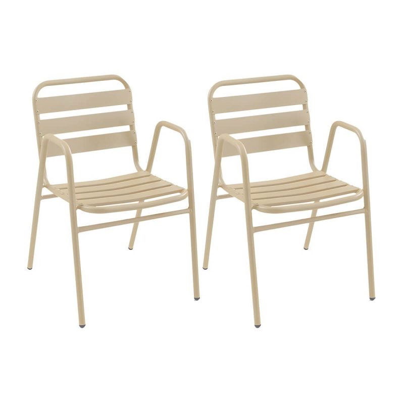 Metallische Outdoor-Esszimmerstühle Moderne stapelbare Patio-Esszimmerstühle wasserabweisend - Natürliche Finish 2-teiliges Set