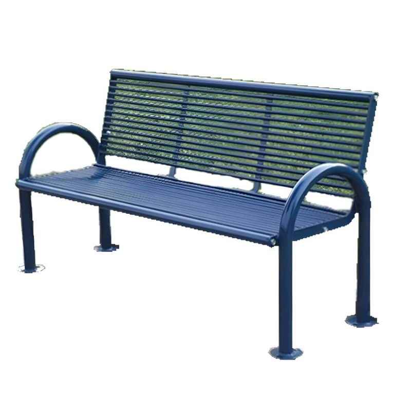 Moderne Metall Parkbank mit geschwungenen Armlehnen und Rücken für den Außenbereich - Blau