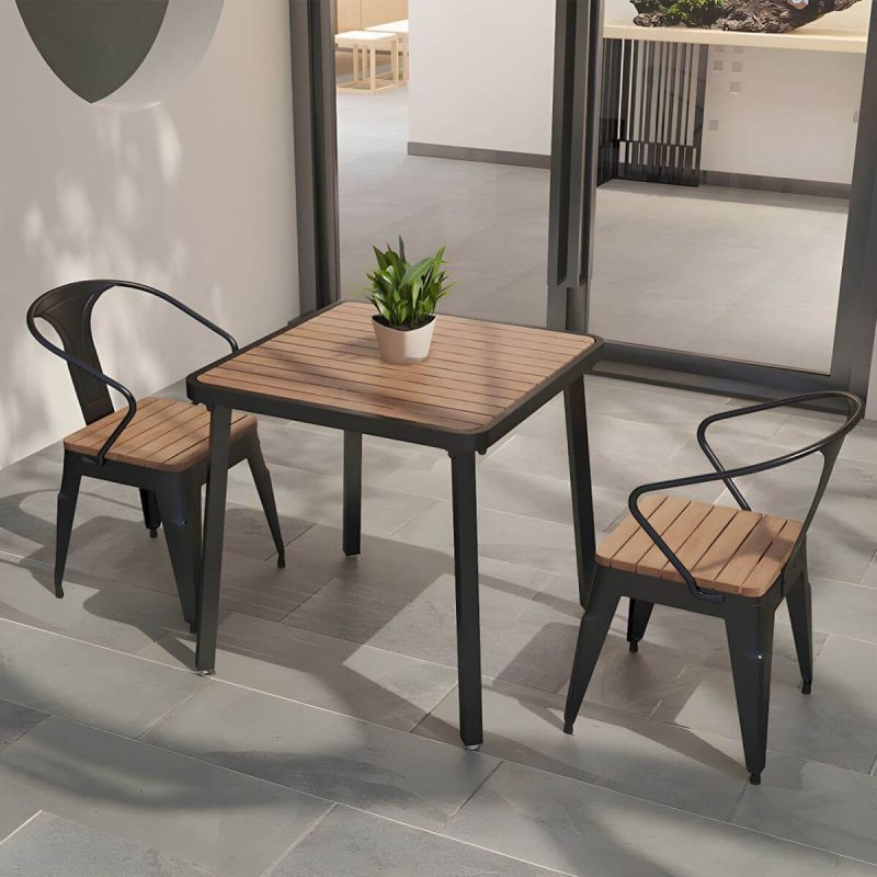 Moderner wasserdichter Holz-Courtyard-Tisch Geometrischer Außentisch - Nur Tisch 49.2"L x 25.6"B x 29.5"H