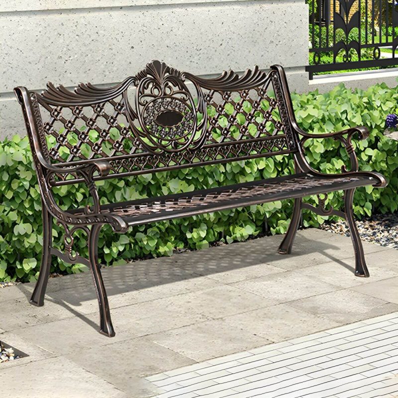 Bohemian Metal Park Bank mit wasserdichter und wasserabweisender Design, mit Armlehnen und Rückenlehne - Bronze 50"L x 20"B x 33"H