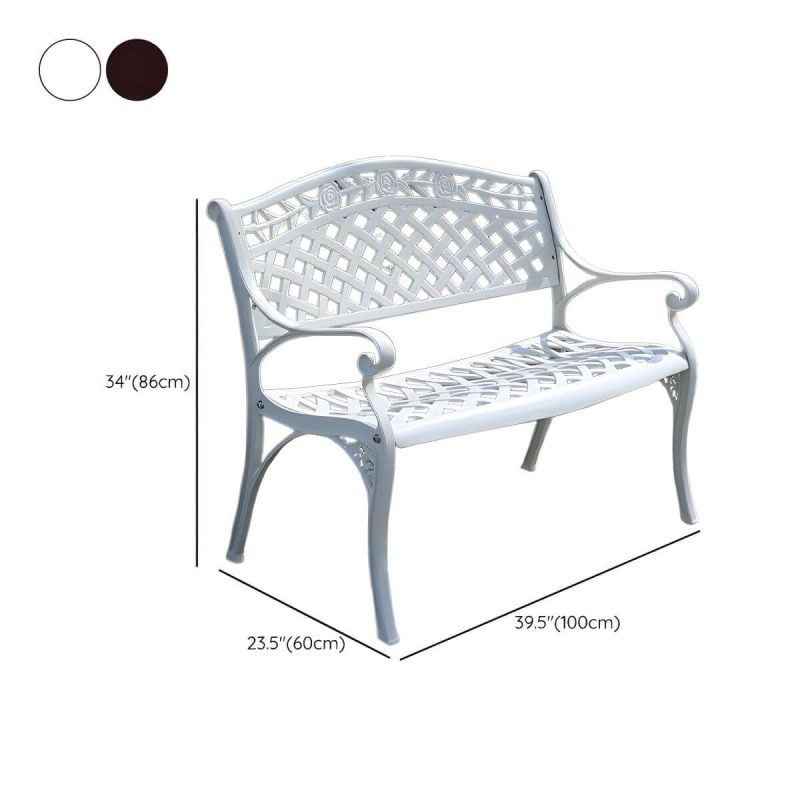 Dimension of Bohemian Metal Park Bench with Waterproof Design and Curved Arms - Copper 39"L x 24"W x 34"H