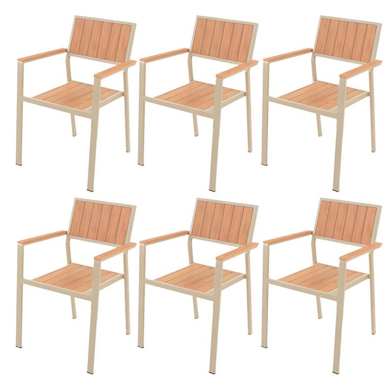 Metallische Outdoor-Esszimmerstühle Moderne stapelbare Patio-Esszimmerstühle wasserabweisend - Braun 6-teiliges Set