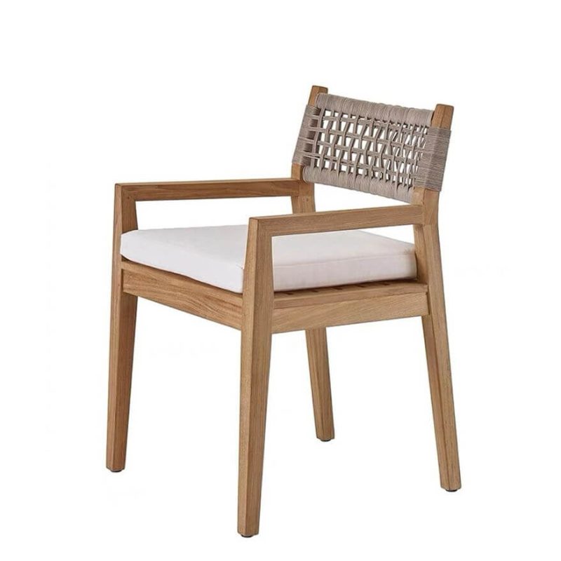Landhaus Naturholz Patio Armlehnenstuhl mit Kreidestoffbezug, Teak, Standard, 23"L x 22"B x 32"H