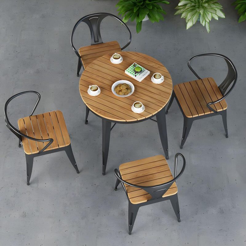 Moderner wasserdichter Holz-Courtyard-Tisch Geometrischer Außentisch - Nur Tisch 55.1"L x 27.6"B x 29.5"H