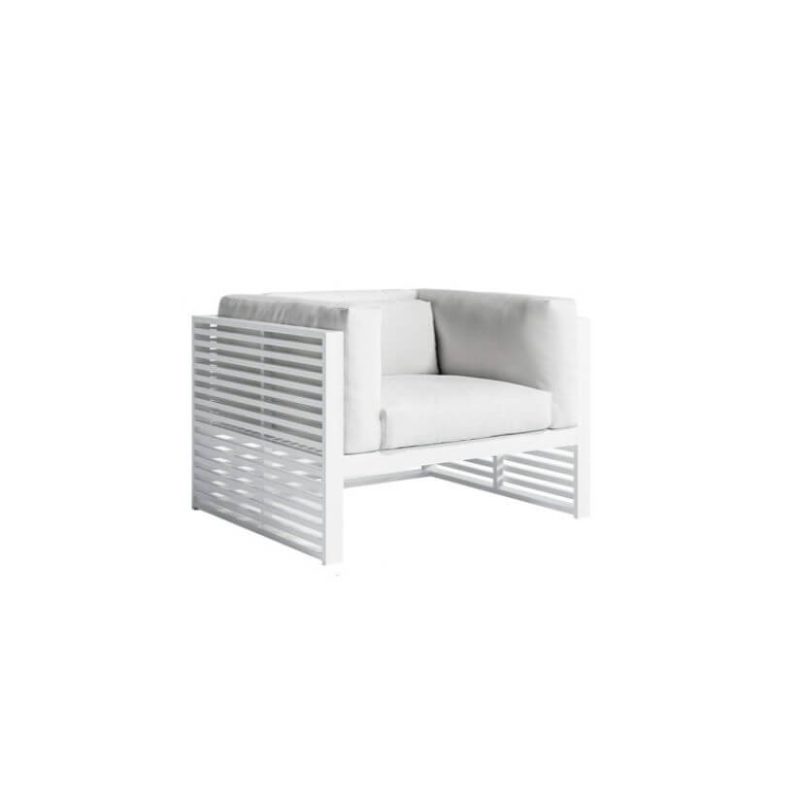 Weißes Legierung Trendiges Sofa für 1 Person mit Kissen und Polster, UV-beständig, Niedrige Rückenlehne, 1-Sitzer Sofa