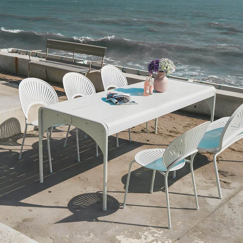 Rechteckiger Terrassentisch im zeitgenössischen Stil aus wasserbeständigem Aluminium - Weiß 180 x 80 x 75 cm Nur Tisch