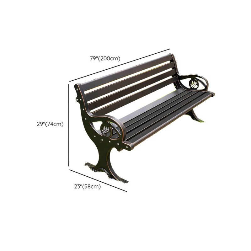 Dimension of Industrial Metal Park Bench with Waterproof Aluminum Seat, Back, and Curved Arms - Black Pedestal 79"L x 23"W x 29"H