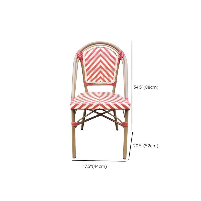 Dimension of Tropical Outdoor Bistro Chairs Rattan Armles Stacking Patio Dining Chair - Pink-White 4 Piece Set