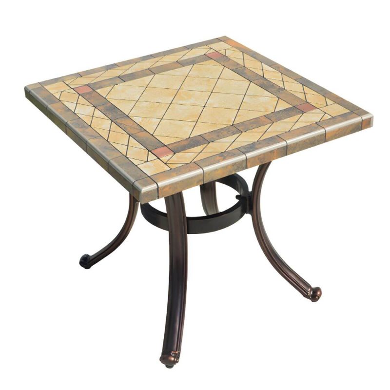 Französischer Landhaus-Patio-Tisch im Freien Aluminiumrahmen Beistelltisch - Nur Tisch 22"L x 22"B x 20"H Orange/Braun